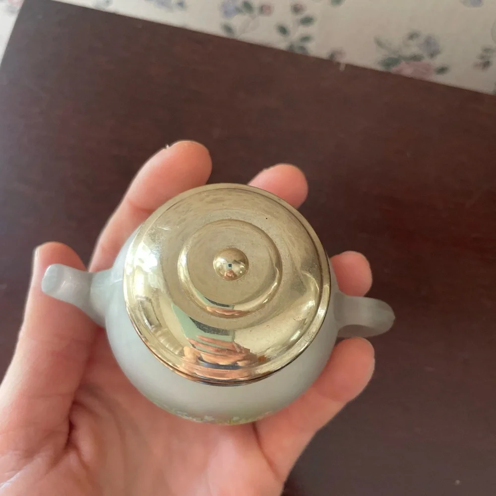 Avon Roses Roses Powder Sachet - Floral Porcelain Sugar Pot with Gold Lid